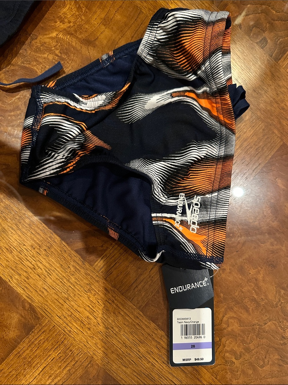 Speedo Navy Orange White Wave-Print Kids Swim Trunks